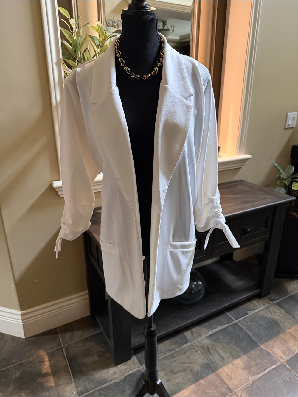 Warehouse White Open-Front Blazer with Tie Cuffs